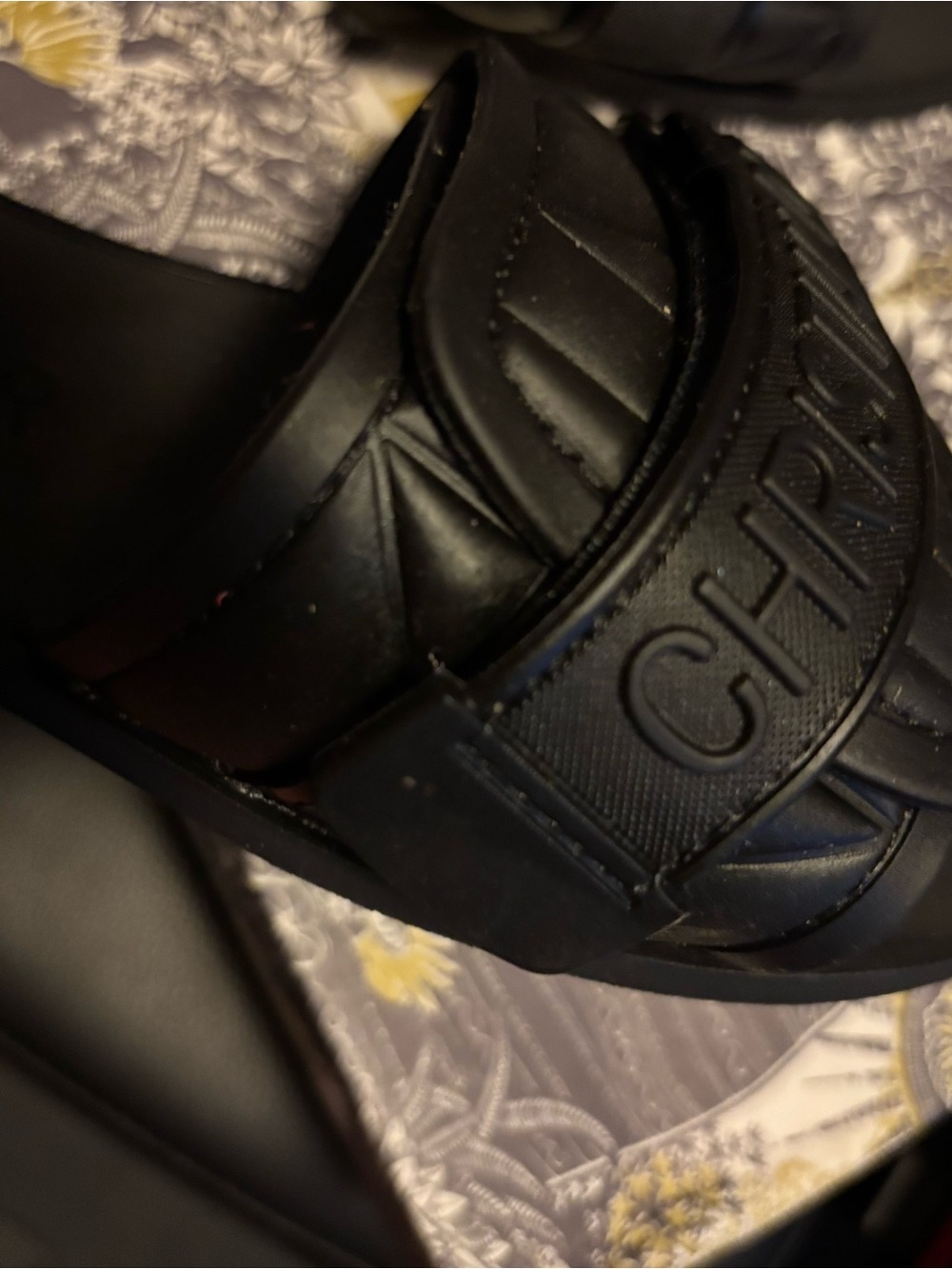 Dior Black Embossed Logo Slide Sandals - Picture 3 of 5